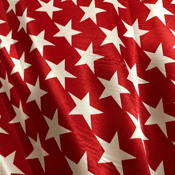 Cetim Estampado - Estrelas Grande Fundo Vermelho
