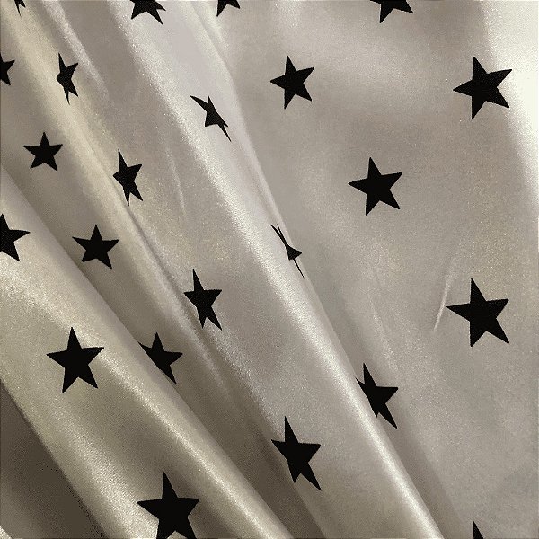 Cetim Estampado - Estrelas Fundo Branco
