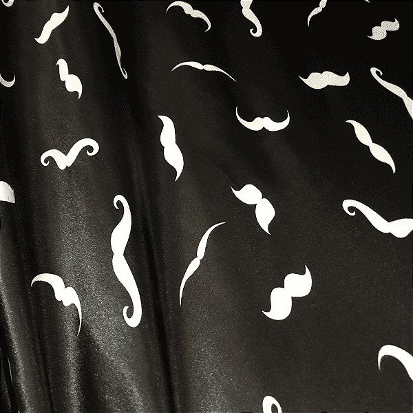Cetim Estampado - Bigode Fundo Preto