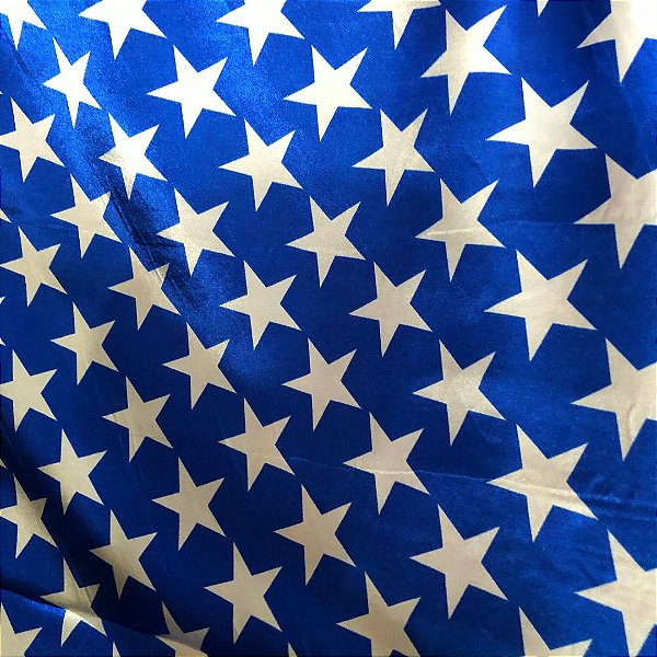 Cetim Estampado - Estrelas Grande Fundo Azul Royal