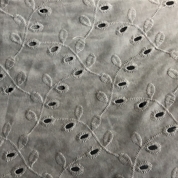 Laise Bordado 100% Algodão - Ramagem Cinza - 1,40m de Largura