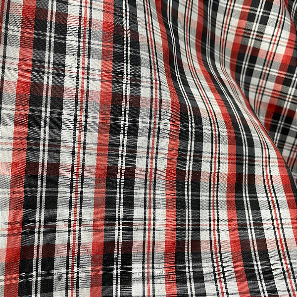 Tecido Camisaria Xadrez - Preto e Laranja - 1,47m de Largura