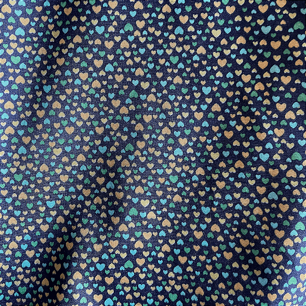 Tricoline Estampado Poliéster - Coração Fundo Azul Marinho - 1,50m de Largura