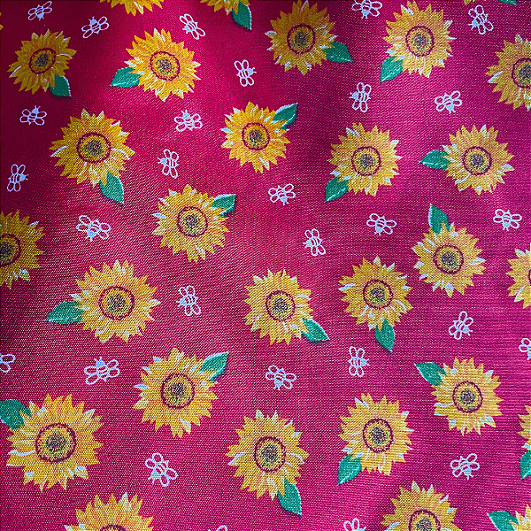 Tricoline Estampado - Girassol Fundo Vermelho 2 - 100% Poliéster - 1,50m de Largura