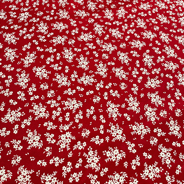 Tricoline Estampado 100% Poliéster - Ramagem Fundo Vermelho - 1,50m de Largura