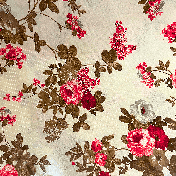 Gorgurinho - Ramagem Floral Rosa e Branco - 2,50m de Largura