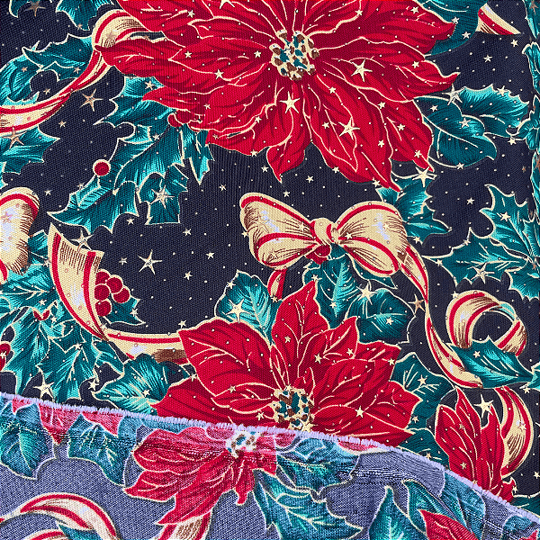 Oxford Estampado Natalino com Brilho - Enfeites Fundo Preto - 1,47m de Largura