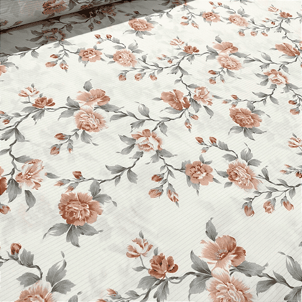 Tecido Percal Estampado 300 Fios 100% Poliéster - Roseria Fundo Branco - 2,50m de Largura | Toque Macio e Não Amassa