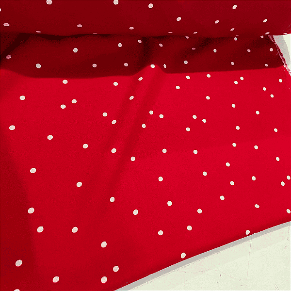 Tecido Viscose Estampada - Poá Branco Fundo Vermelho - 1,47m de Largura  | Poá 1cm | Leveza, Frescor e Caimento Fluido
