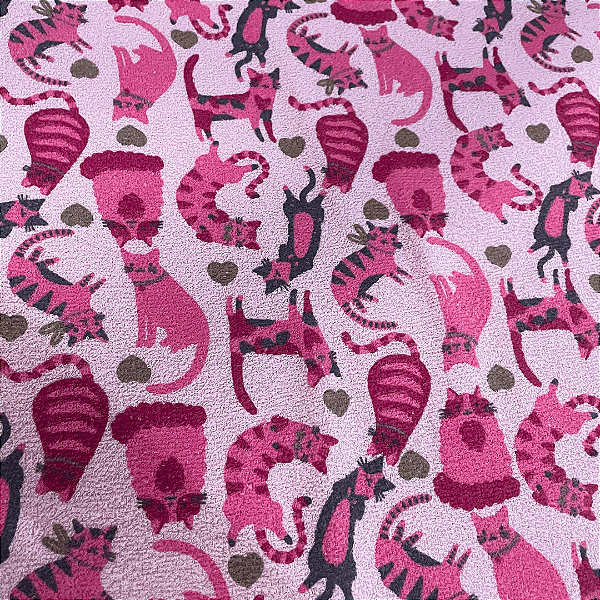 Tecido Atoalhado Estampado 100% Algodão - Gatos Rosa - 1,82m de Largura | Extra Largo e Super Absorvente