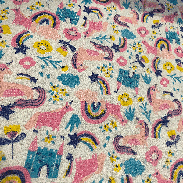 Tecido Atoalhado Estampado 100% Algodão - Unicórnio - 1,82m de Largura | Extra Largo e Super Absorvente