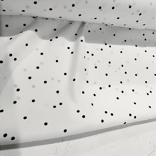 Tecido Viscose Estampada - Poá Preto Fundo Branco - 1,47m de Largura  | Poá 1cm | Leveza, Frescor e Caimento Fluido