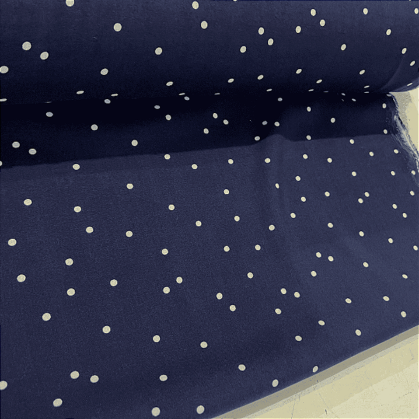 Tecido Viscose Estampada - Poá Branco Fundo Azul Marinho - 1,47m de Largura  | Poá 1cm | Leveza, Frescor e Caimento Fluido