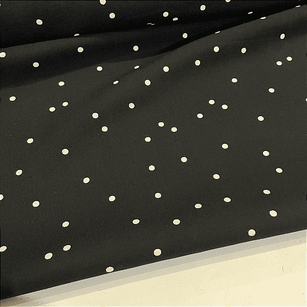 Tecido Viscose Estampada - Poá Branco Fundo Preto - 1,47m de Largura  | Poá 1cm | Leveza, Frescor e Caimento Fluido