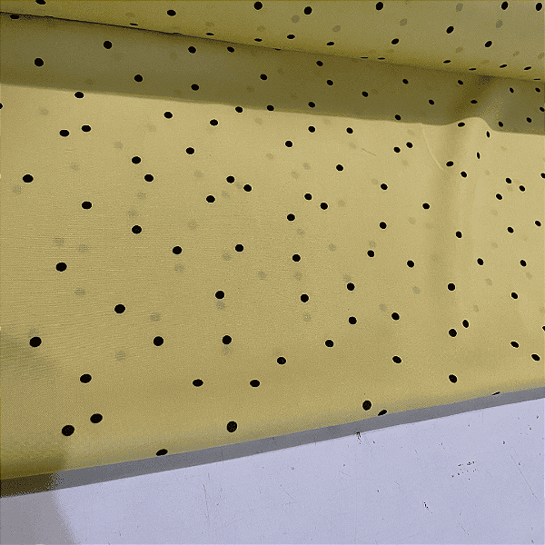 Tecido Viscose Estampada - Poá Preto Fundo Amarelo - 1,47m de Largura  | Poá 1cm | Leveza, Frescor e Caimento Fluido