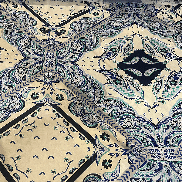 Tecido Viscose Estampada - Abstrato Azul - 1,47m de Largura | Leveza, Frescor e Caimento Fluido