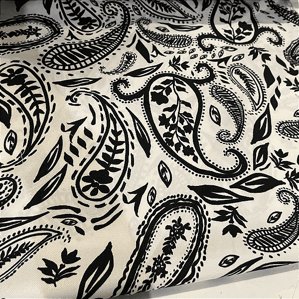 Tecido Crepe Sarjado Estampado - Cashmere Preto - 1,50m de Largura | Textura Diagonal e Não Amassa