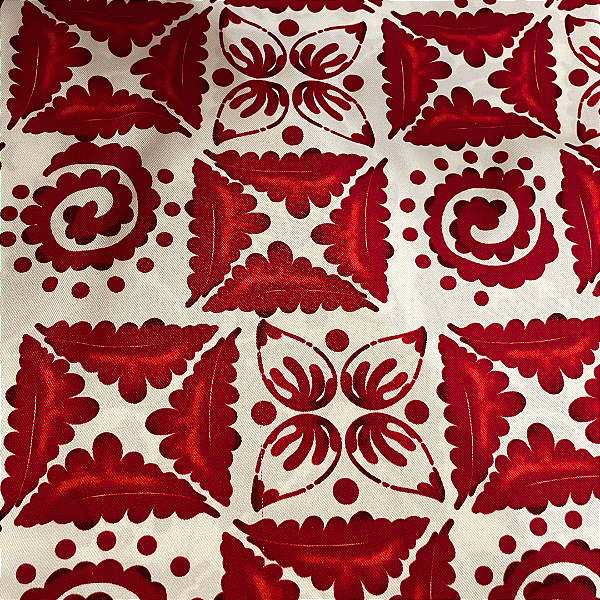 Tecido Crepe Sarjado Estampado - Geométrico Vermelho - 1,50m de Largura | Textura Diagonal e Não Amassa