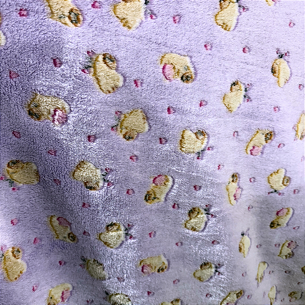 Tecido Fleece Ultra Soft 3D Brilha no Escuro Estampado - Pet Lilás - 1,60m de Largura - 100% Poliéster - Mantas e Pijamas Infantis