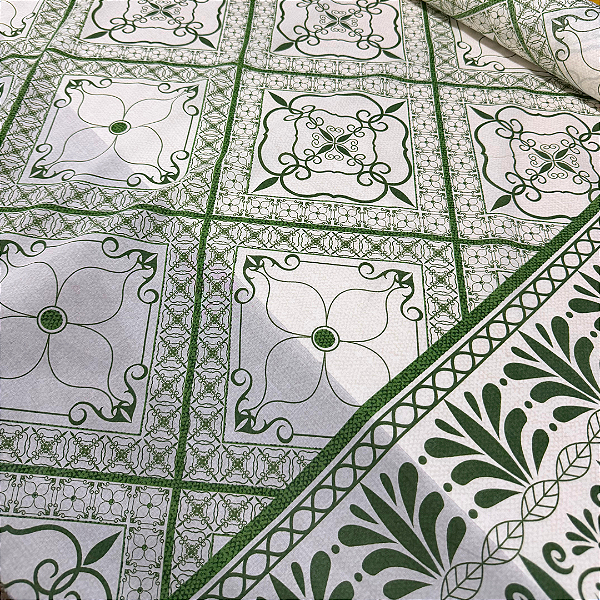 Tecido Cambraia de Algodão Estampado - Vitral Verde - 1,50m de Largura