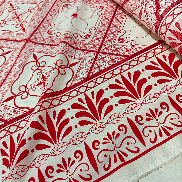 Tecido Cambraia de Algodão Estampado - Vitral Vermelho - 1,50m de Largura