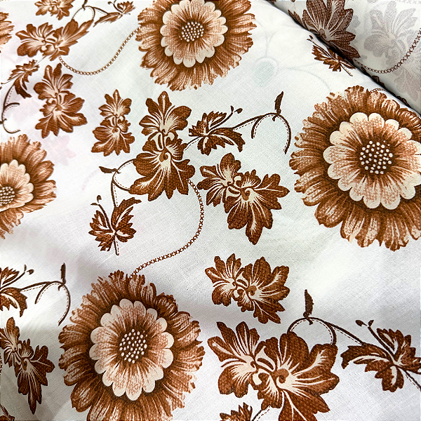 Tecido Cambraia de Algodão Estampado - Girassol Marrom - 1,50m de Largura