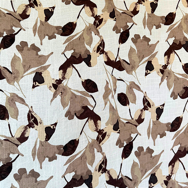 Tecido Viscose com Elastano Estampada - Ramagem Floral Cinza - 1,50m de Largura