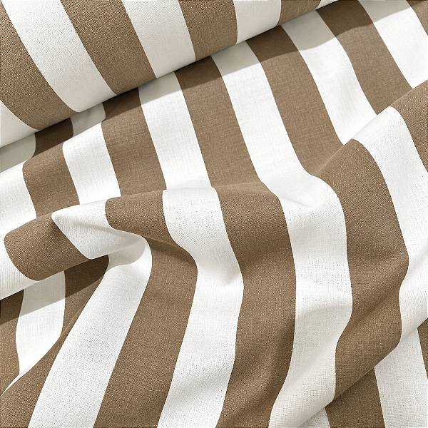 Tecido Cambraia de Algodão Estampado - Listrado Bege e Branco - 1,50m de Largura