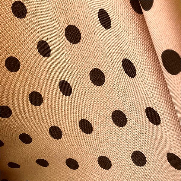 Oxford Estampado - Fundo Beje Bolinhas Pretas