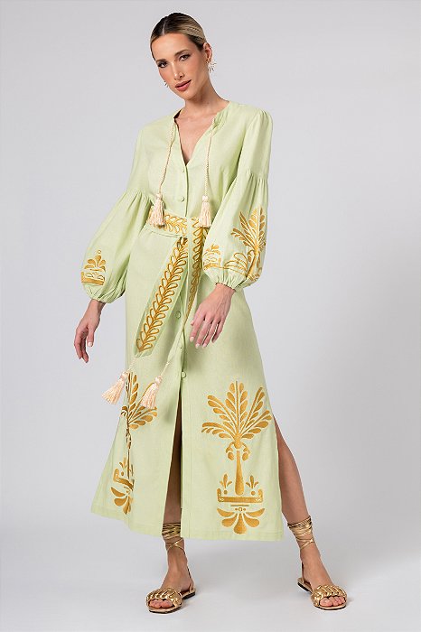 CHEMISE ATENA BORDADA - VERDE E OURO