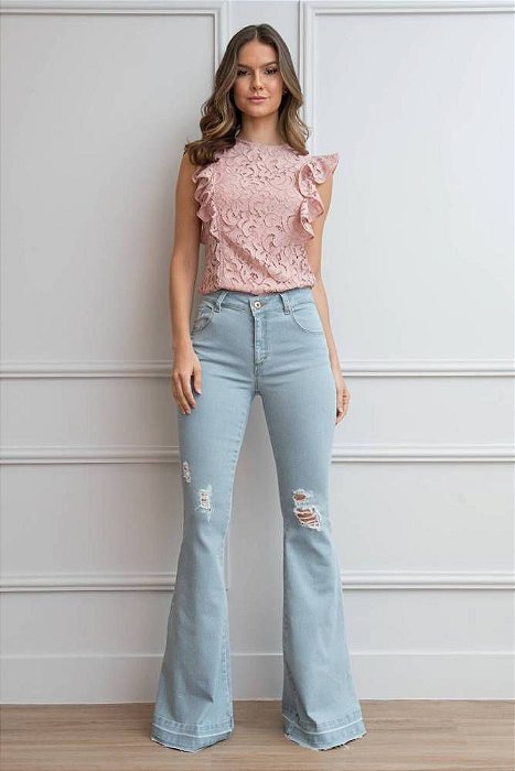 Calça Jeans Flare Destroyed - AZUL CLARO - CT BRAND