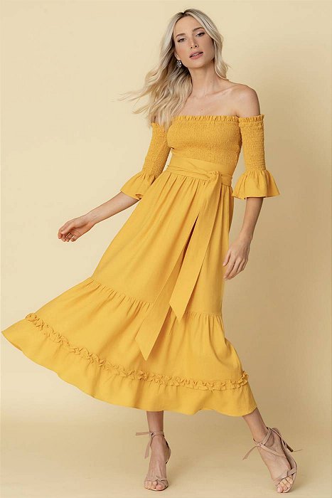 Vestido Midi De Linho Sol - MOSTARDA