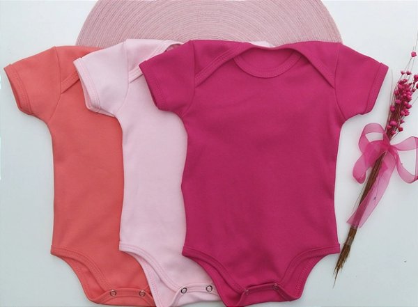 KIT 3 BODY BEBE MENINA SUEDINE 100% ALGODÃO