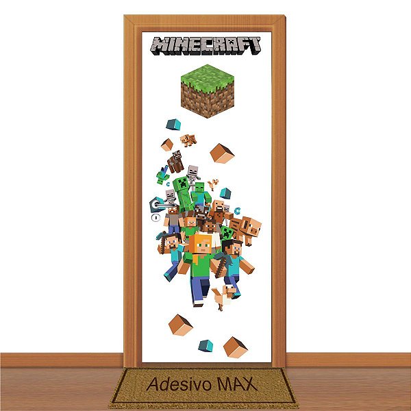 Adesivo de Porta - Mundo Minecraft ( Fundo Transparente )