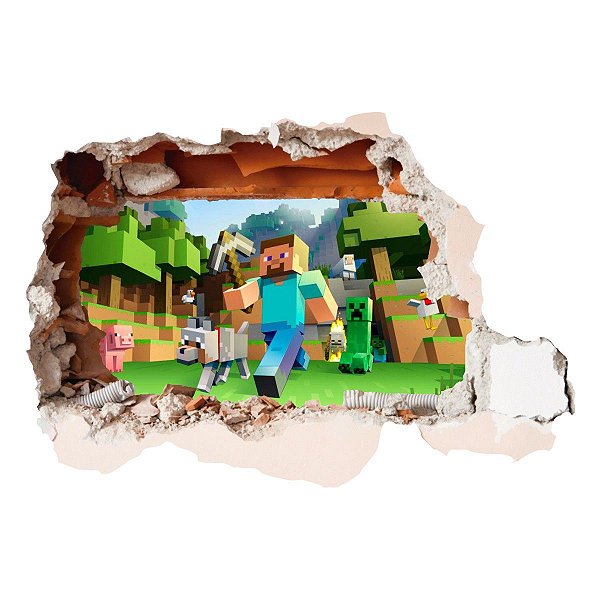 Adesivo buraco de pared 3D do Minecraft