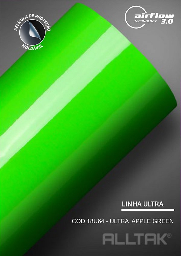 Adesivo envelopamento Apple Green ( Largura do rolo - 1,38m ) - VENDA POR METRO