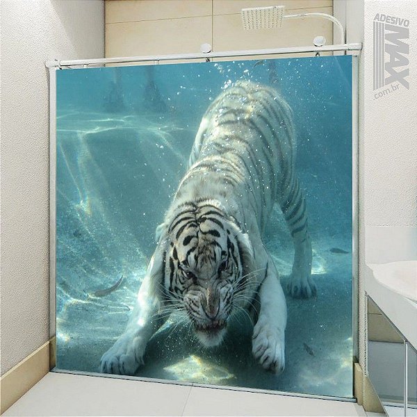 Adesivo Para Box De Banheiro 3d Tigre Branco Largura Total Até