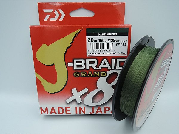 Linha Multifilamento Daiwa J-Braid X8 Dark Green - 20lb - 135m (0.23mm)