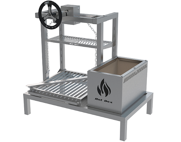 Parrilla Residencial Premium INOX 304 - Para Alvenaria 74 x 45cm Com Volante