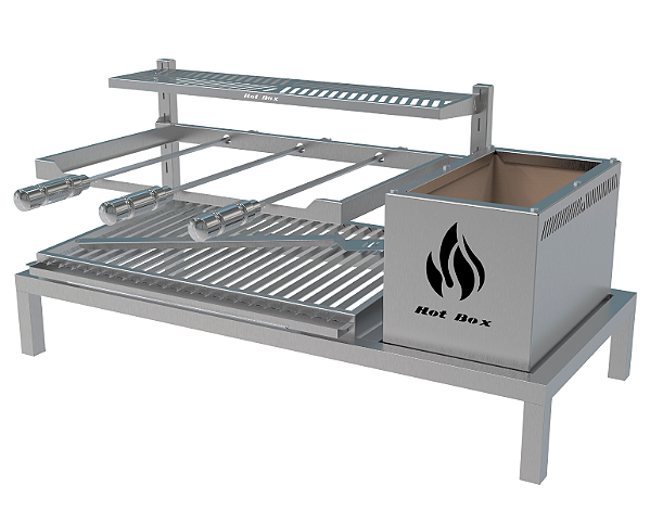 Parrilla Residencial Premium INOX 304 - Para Alvenaria 97 x 45cm Com Espetos
