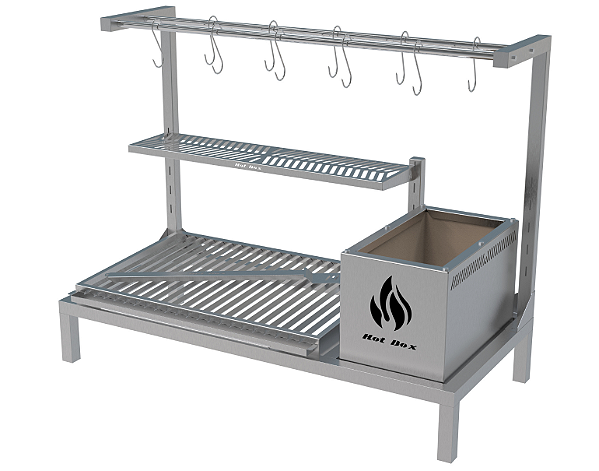 Parrilla Residencial Premium INOX 304 - Para Alvenaria 97 x 45cm Com Varal