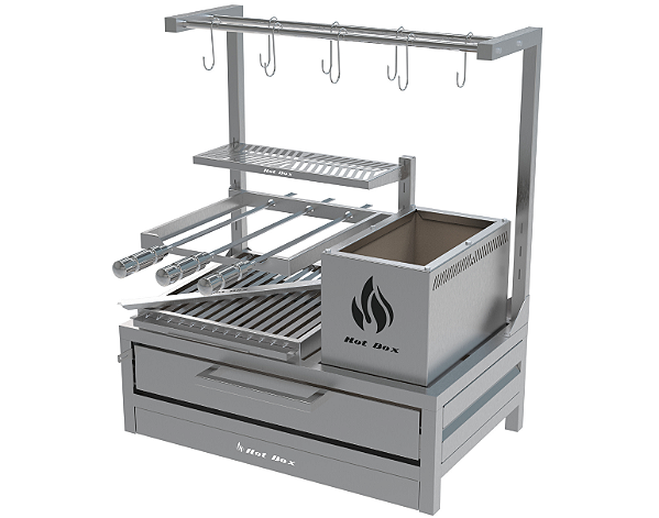 Parrilla Residencial Premium INOX 304 - Bancada 74 x 45cm - Com Tendal e Espetos