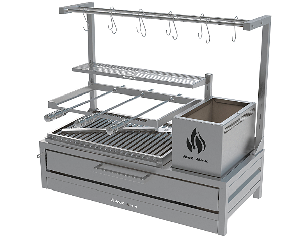 Parrilla Residencial Premium INOX 304 - Bancada 97 x 45cm - Com Tendal e Espetos