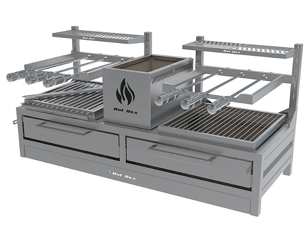 Parrilla Dupla Residencial Premium INOX 304 - Bancada 118 x 45cm - Com Espetos
