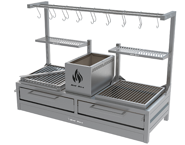 Parrilla Dupla Residencial Premium INOX 304 - Bancada 118 x 45cm - Com Tendal