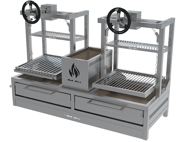 Parrilla Residencial Premium INOX 304 - Bancada 118 x 45cm - Com Volantes