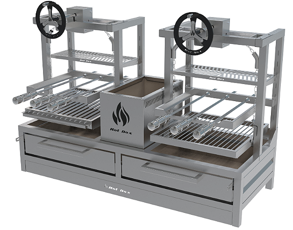 Parrilla Residencial Premium INOX 304 - Bancada 118 x 45cm - Com Volantes e Espetos