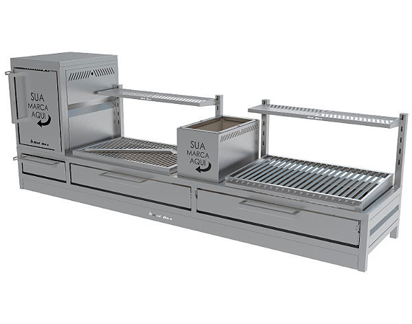 Parrilla Dupla Residencial Premium Bancada 200 x 45cm Com forno
