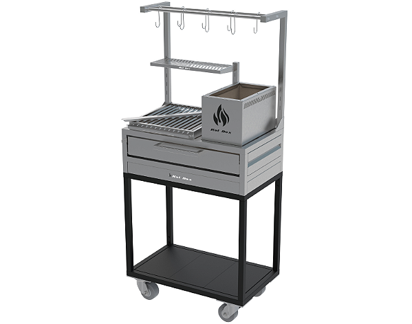 Parrilla Residencial Premium INOX 304 Com Carrinho 74 x 45cm - Com Tendal