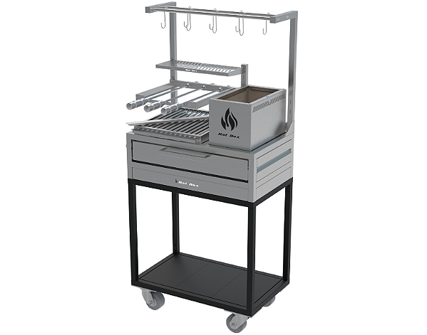 Parrilla Residencial Premium INOX 304 Com Carrinho 74 x 45cm - Com Tendal e Espetos